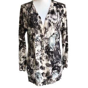 Escada Floral Cardigan Suzi Virgin Wool Silk Blend Size Medium